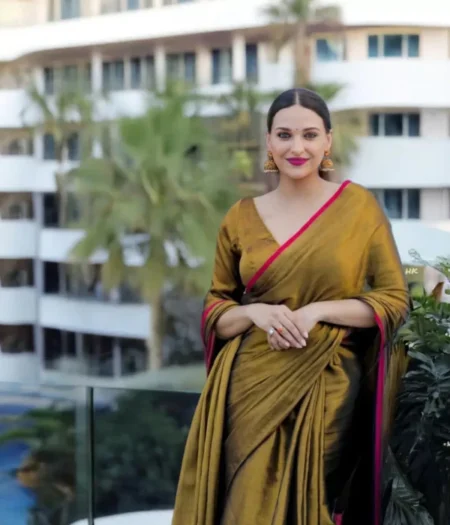 Elegant Red Border Golden Tissue Saree