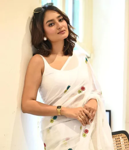 80s Mul cotton flower embroidered - Handcrafted Premium Cotton Saree with Colorful Tassels